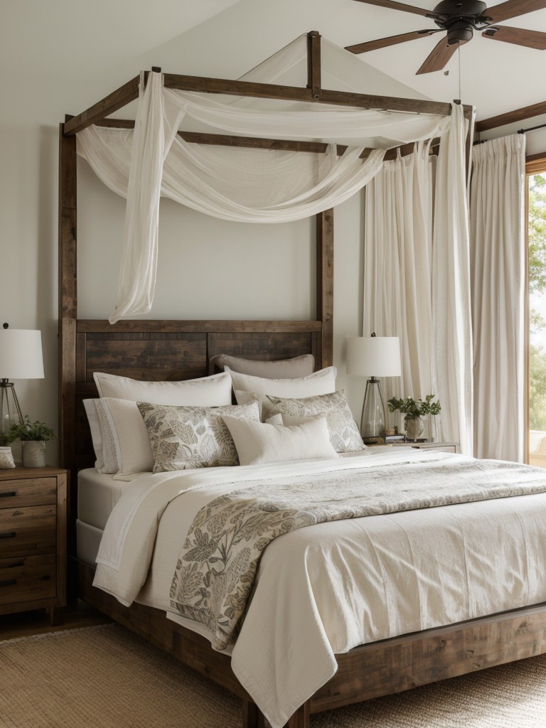 Nature-inspired bedroom: Canopy bed, leafy prints & rustic accents