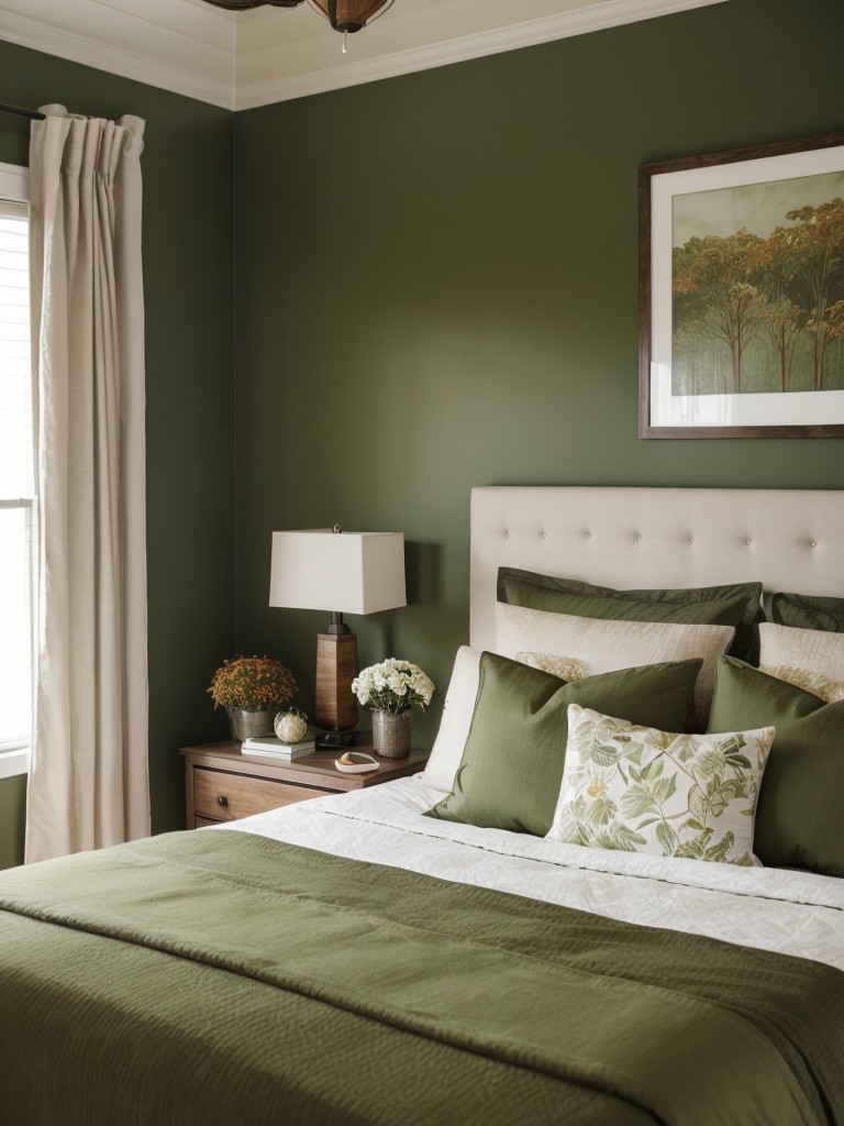 Brown & Green Bedroom Bliss: Elevate your space with botanical prints & natural wood accents