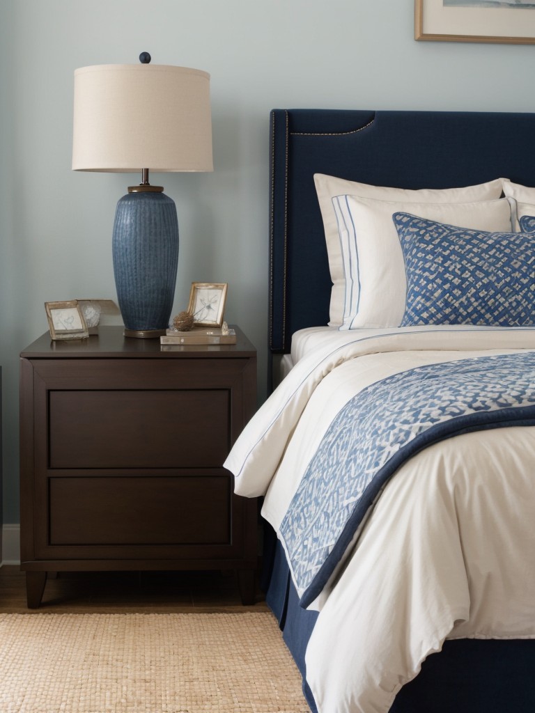 Coastal Retreat Vibes: Stylish Brown and Blue Bedroom Decor.