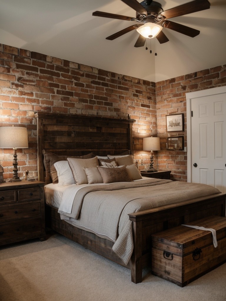 Rustic Chic: Transform Your Bedroom with Exposed Brick & Vintage Accents!