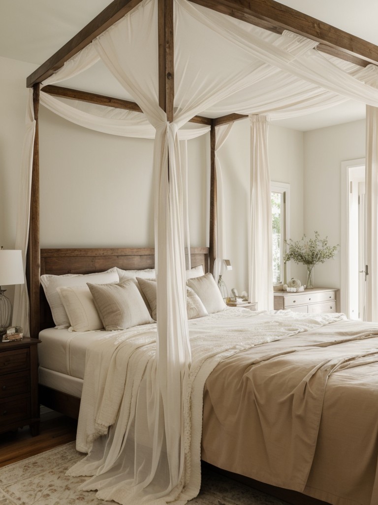 Romantic vibes for your bedroom: elevate with a dreamy canopy bed and flowing drapes