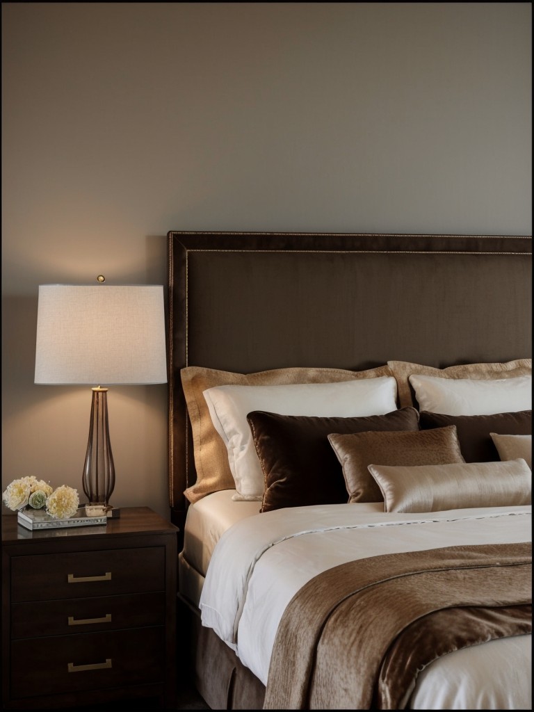 Luxurious Brown Bedroom Decor: Layered Textures for Visual Appeal.