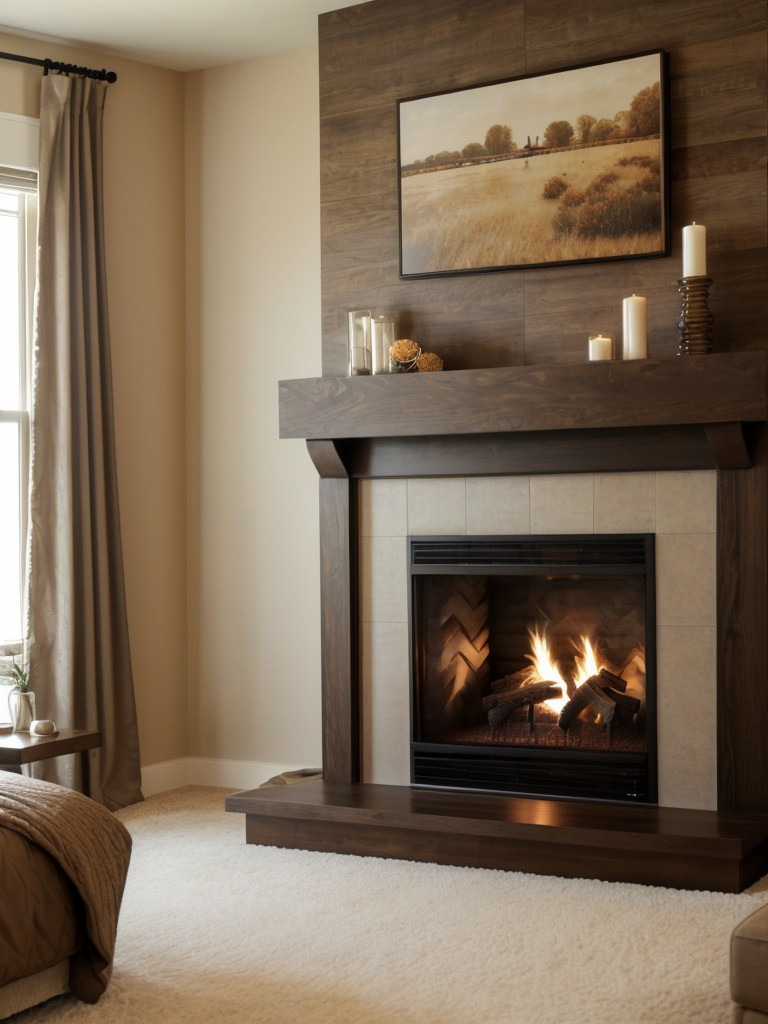 Cozy Brown Bedroom: Elevate with a Fireplace