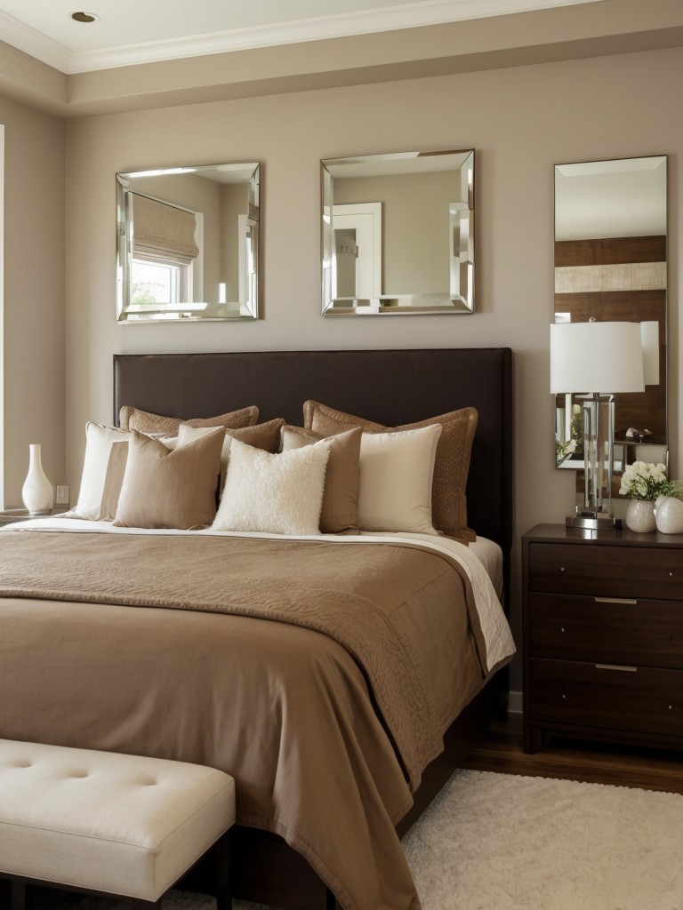 Brown Bedroom Decor Ideas: Reflective Mirrors for a Spacious and Inviting Retreat.