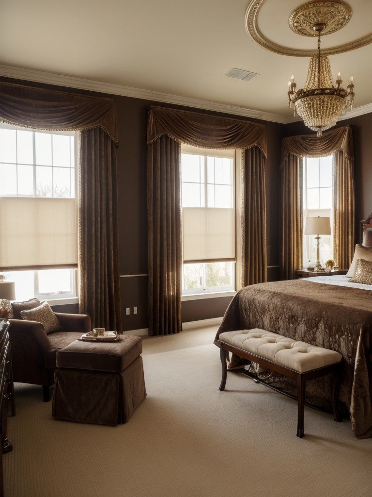 Opulent Brown Bedroom: Elevate Your Space with Luxurious Window Treatments