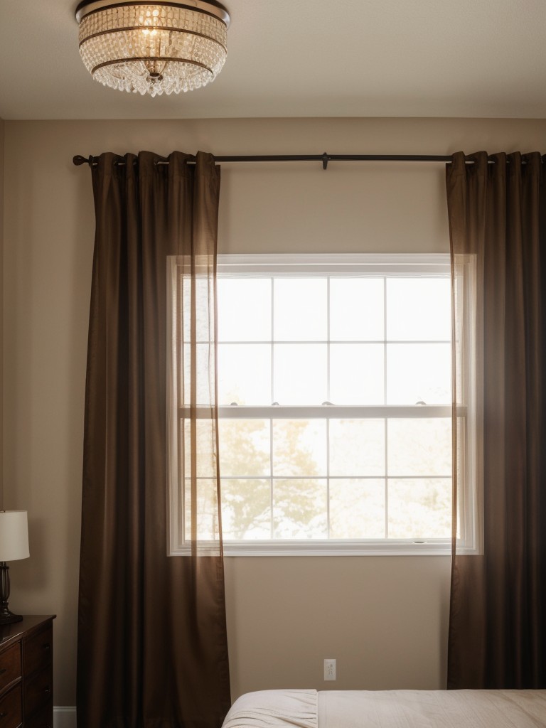 Cozy Brown Bedroom: Embrace Elegance with Sheer Curtains.