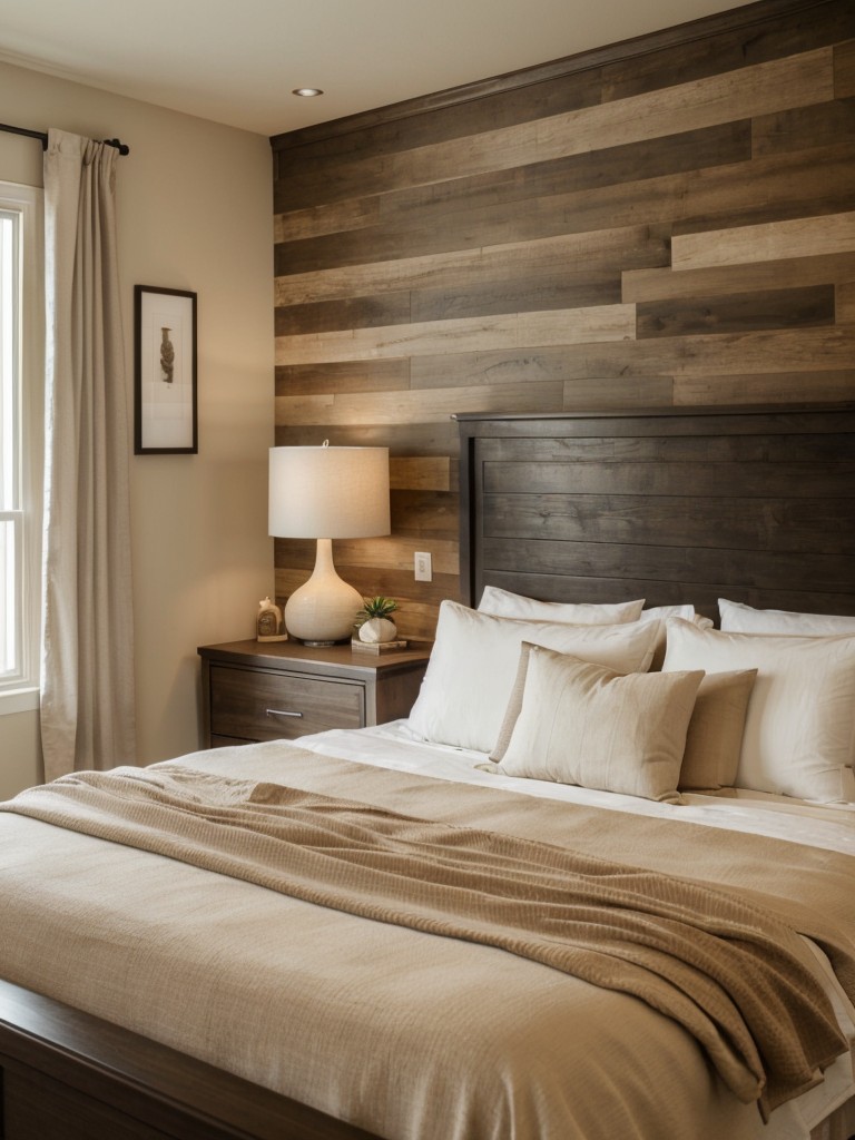 Cozy Vibes: Wooden Accent Wall for a Dreamy Apartment Bedroom