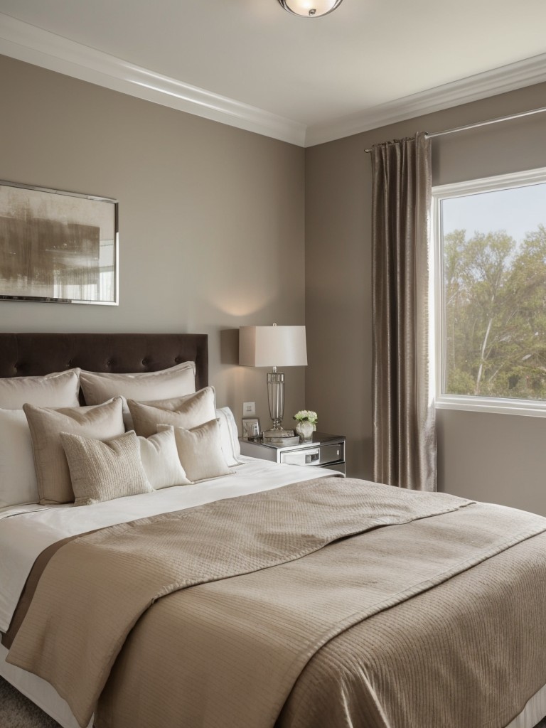 Chic Metallic Accents for a Soothing Brown Bedroom