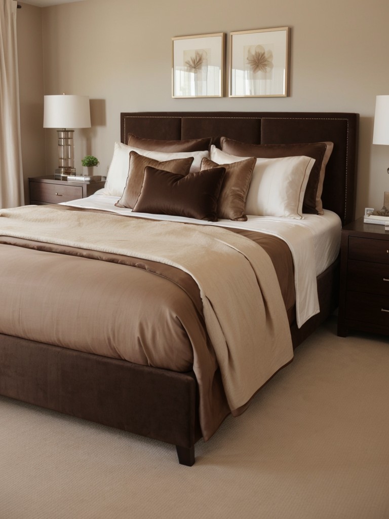 Luxury Brown Bedroom Decor: Elevate your apartment with chic chestnut, mocha, and cocoa bedding.