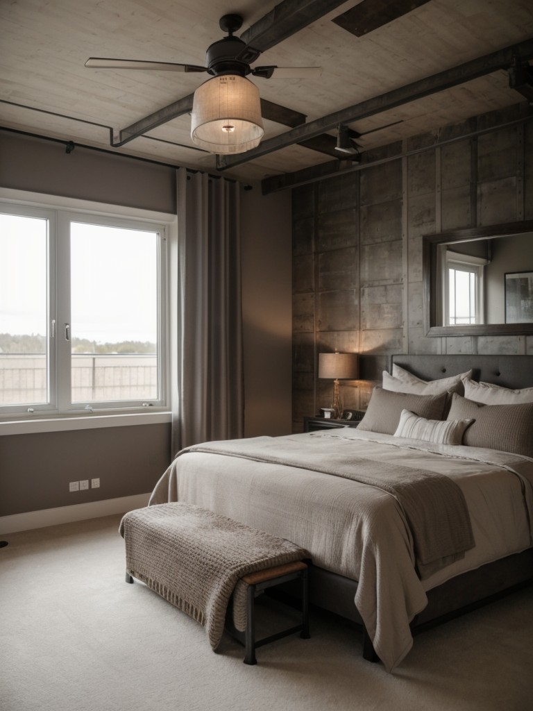 Stylish Urban Apartment Inspo: Cozy Taupe Bedroom with Industrial Flair