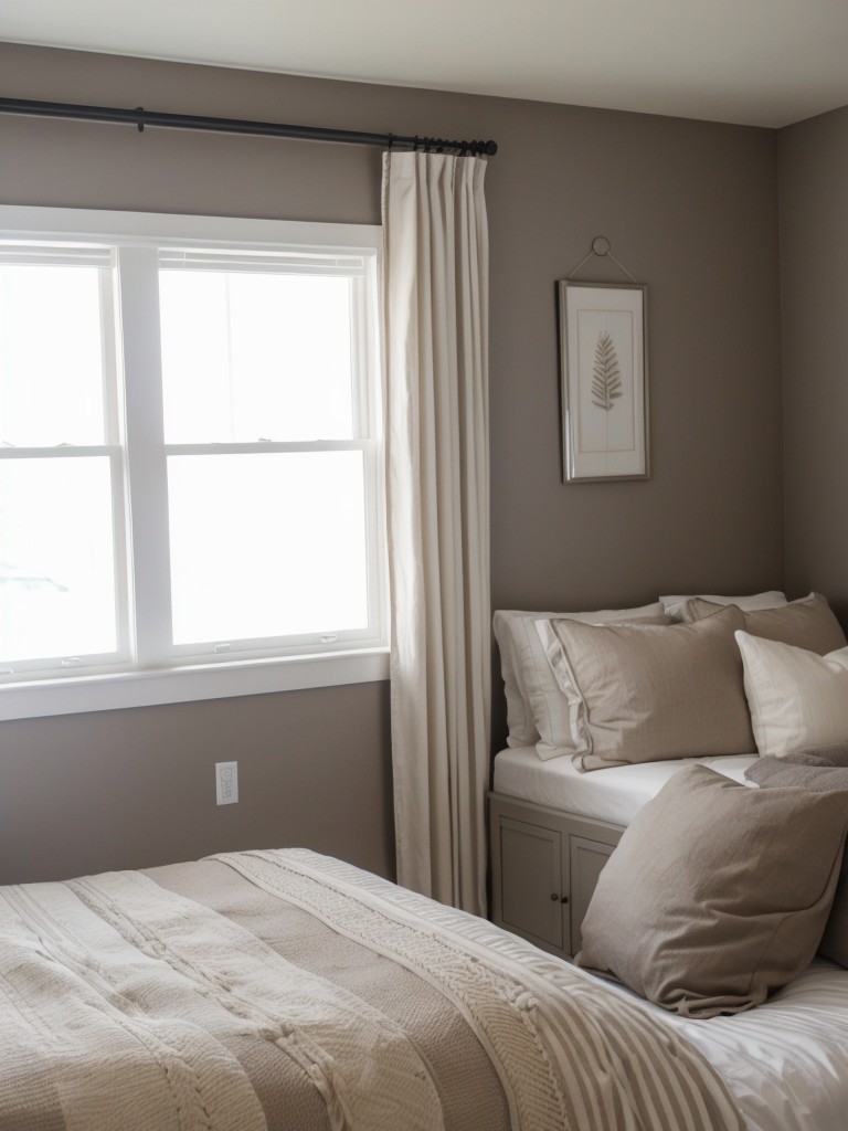 Stylish Apartment: Cozy Taupe Bedroom with Nautical Vibes!