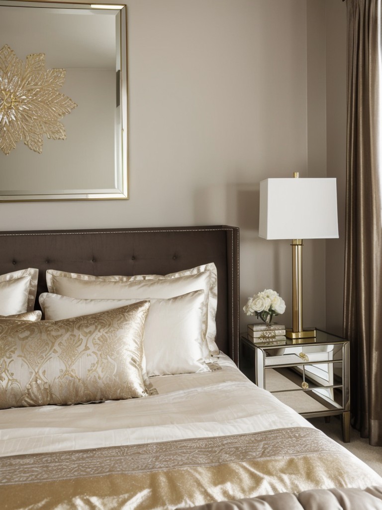 Glam up your taupe bedroom with metallic accents for a luxurious look!