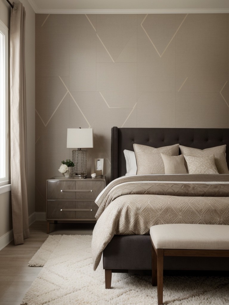 Elevate Your Taupe Bedroom with Geometric Patterns!