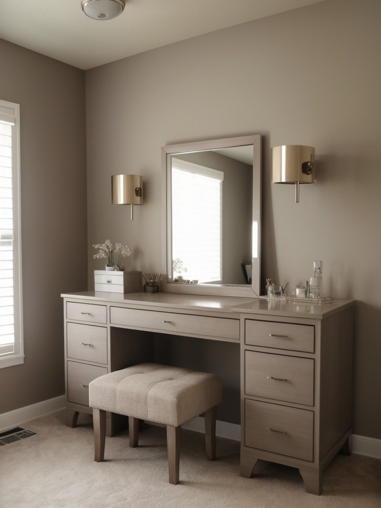 Revamp Your Bedroom with Taupe Decor! Create a Cozy Workspace or Vanity Area.