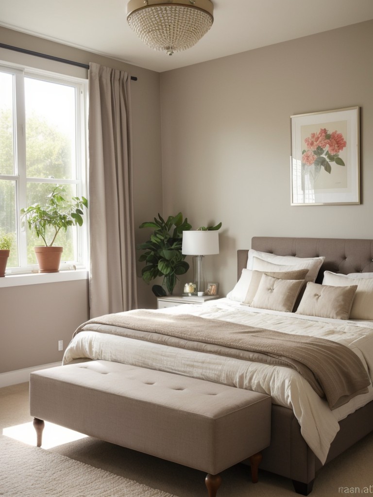 Taupe Chic: Elevate your apartment bedroom with botanical bliss!