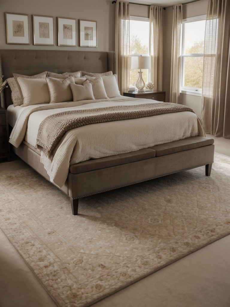 Luxurious Bedroom Transformation: Taupe Decor & Plush Rugs!