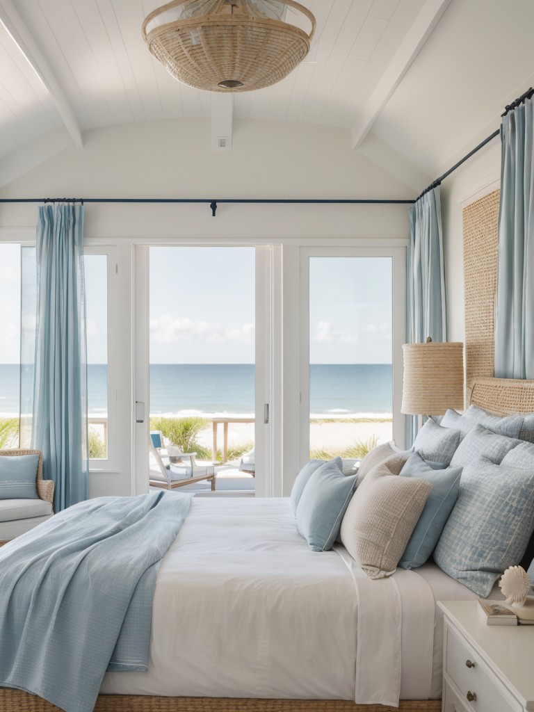 Coastal Chic Apartment Bedroom: Effortlessly Stylish with Blue Hues & Rattan Accents