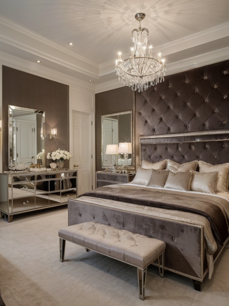 Classic Hollywood Bedroom: Luxurious Velvet, Mirrors, & Crystal