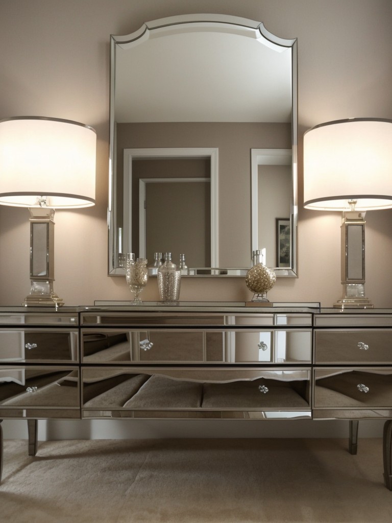 Glam up your taupe bedroom with stunning mirrored furniture!