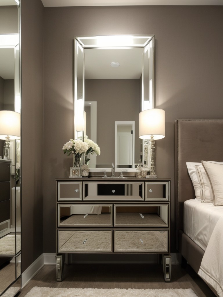 Glam up your bedroom with taupe decor and mirrored furniture!