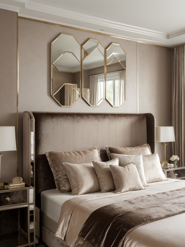 Opulent Art Deco-Inspired Bedroom Decor: Luxurious and Dreamy Taupe Apartments