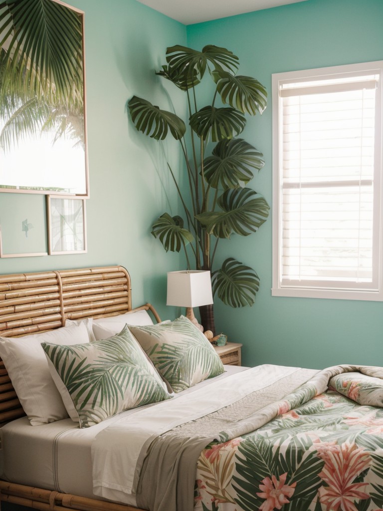 Create a tropical paradise in your bedroom with bamboo bedframes and bold prints!