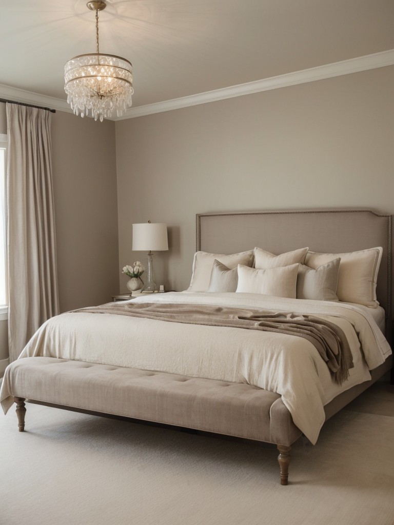 Serene Taupe Bedroom Inspiration. Create a peaceful oasis with soft textures and soothing colors.