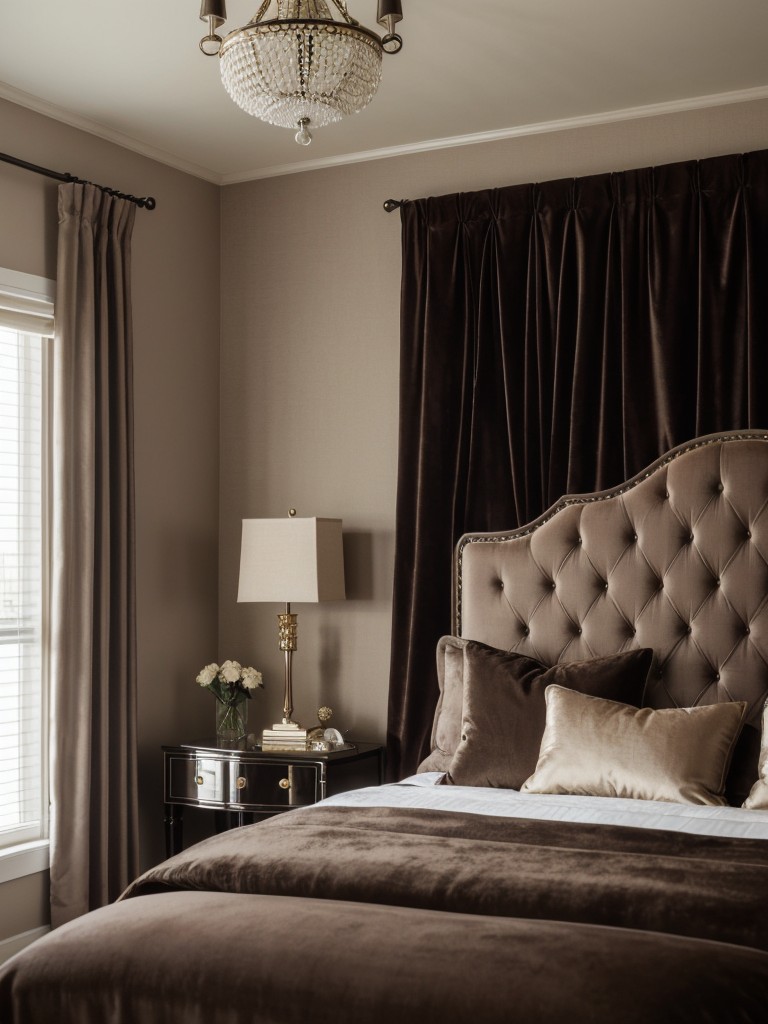 Luxurious taupe bedroom decor: Embrace velvet accents for cozy elegance!