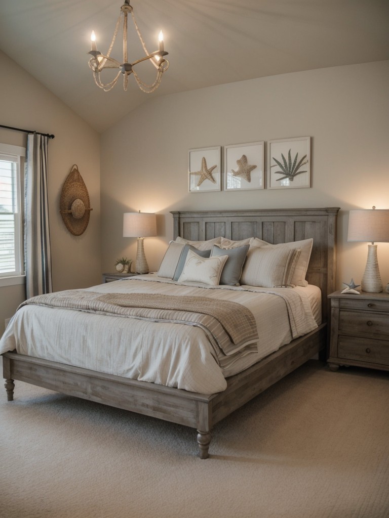 Coastal bedroom decor with taupe: Nautical accents, weathered wood, and more!