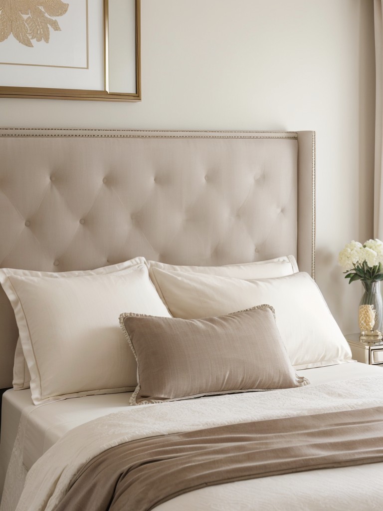 Chic Taupe Bedroom Ideas: Elevate your space with a tufted headboard and glamorous touches!