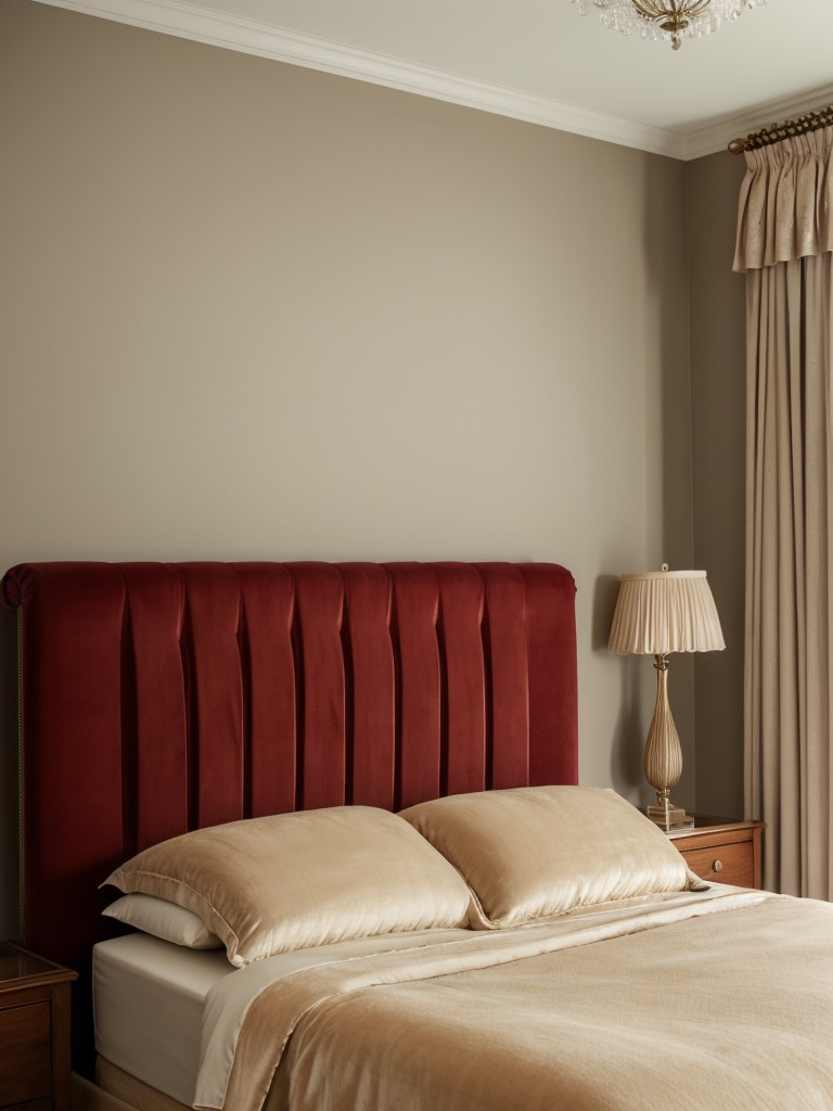 Romantic Bedroom Retreat: Plush Velvet and Delicate Pleats.