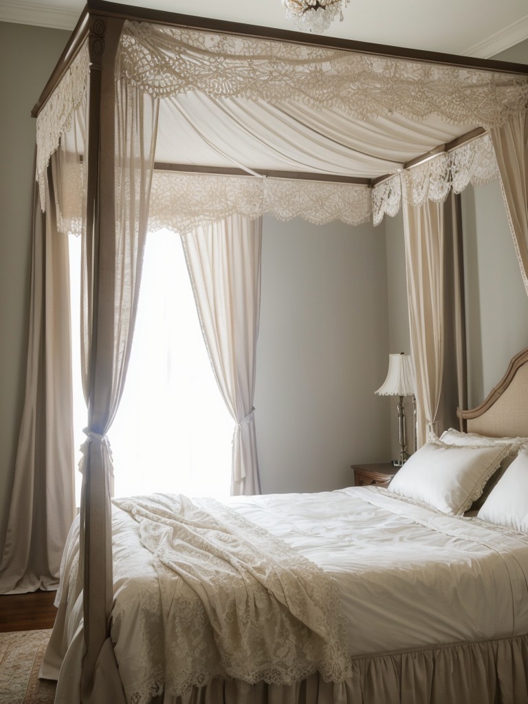 Romantic Bedroom Vibes: Dreamy Canopy Bed and Lace Accents