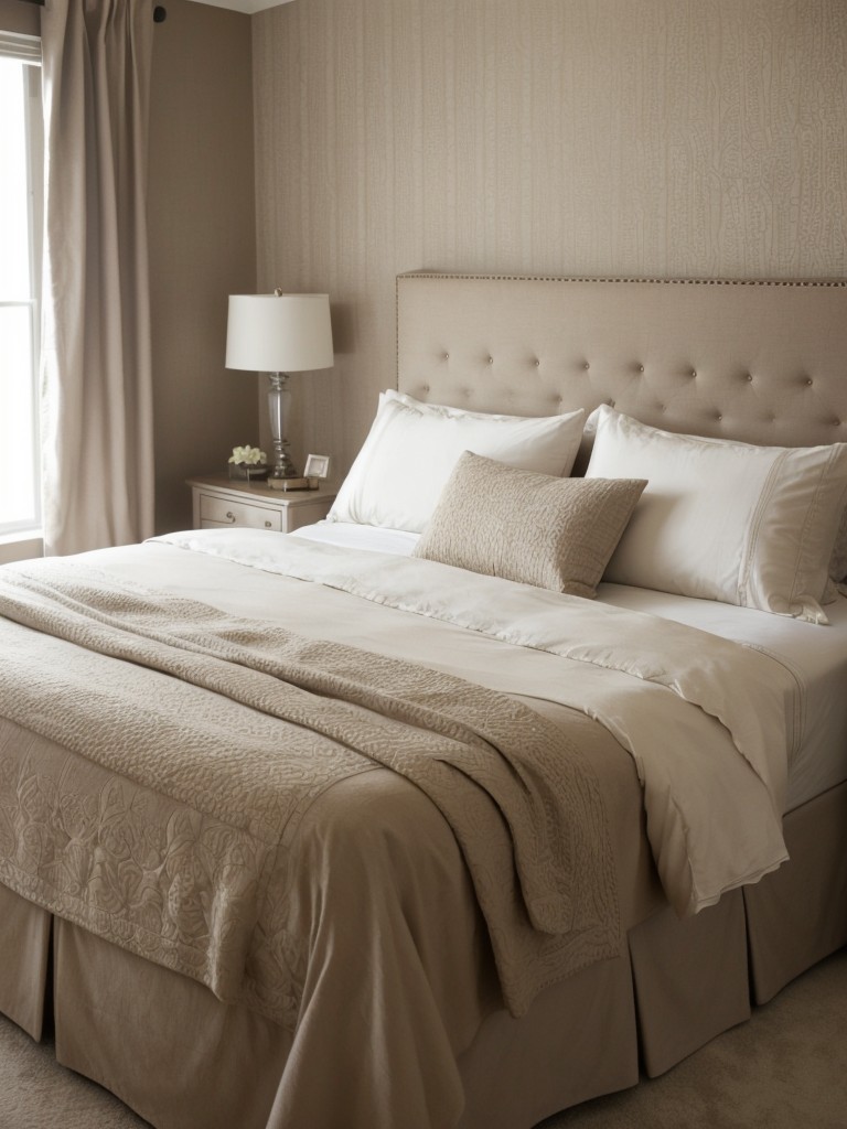 Chic Taupe Bedroom: Elevate your space with textured wallpaper!