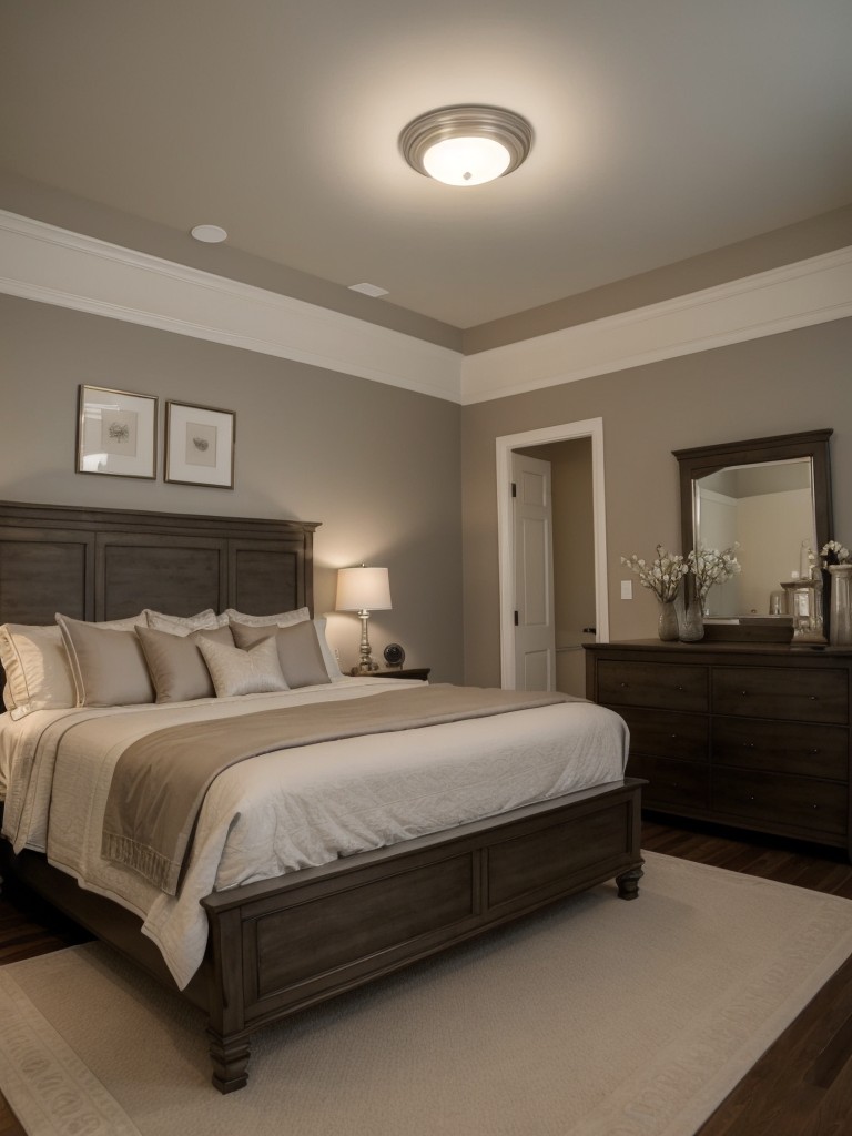 Cozy Taupe Bedroom: Add Recessed Lighting for a Relaxing Vibe!