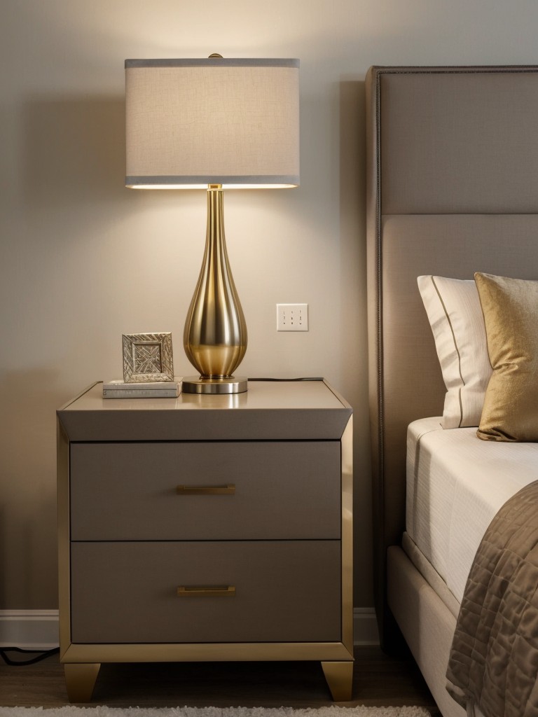 Glam up your taupe bedroom with sleek gold/silver lamps!