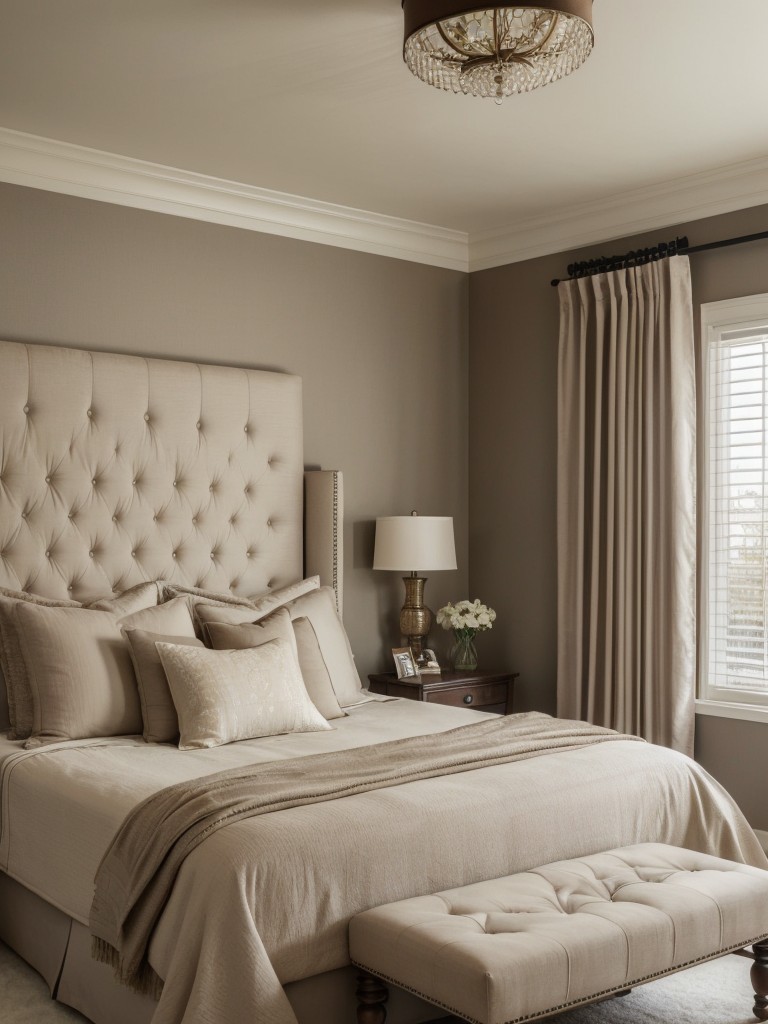 Cozy Retreat: Taupe Bedroom with Oversized Armchair.