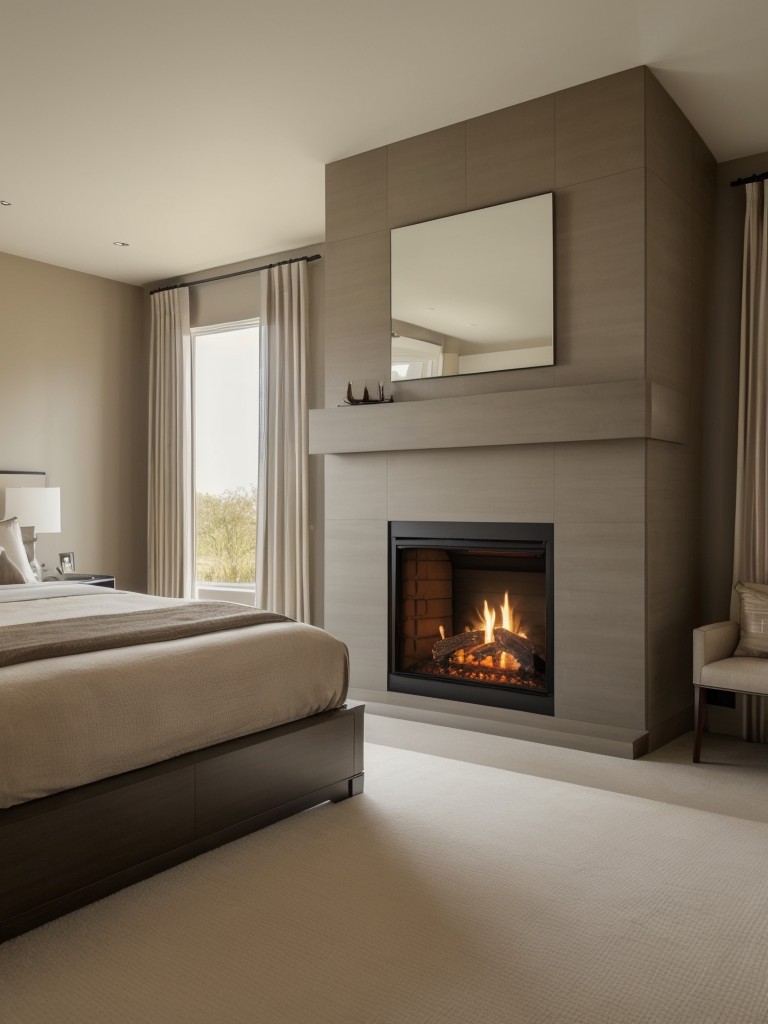 Cozy Taupe Bedroom with Fireplace: Stylish and Sustainable Retreat.