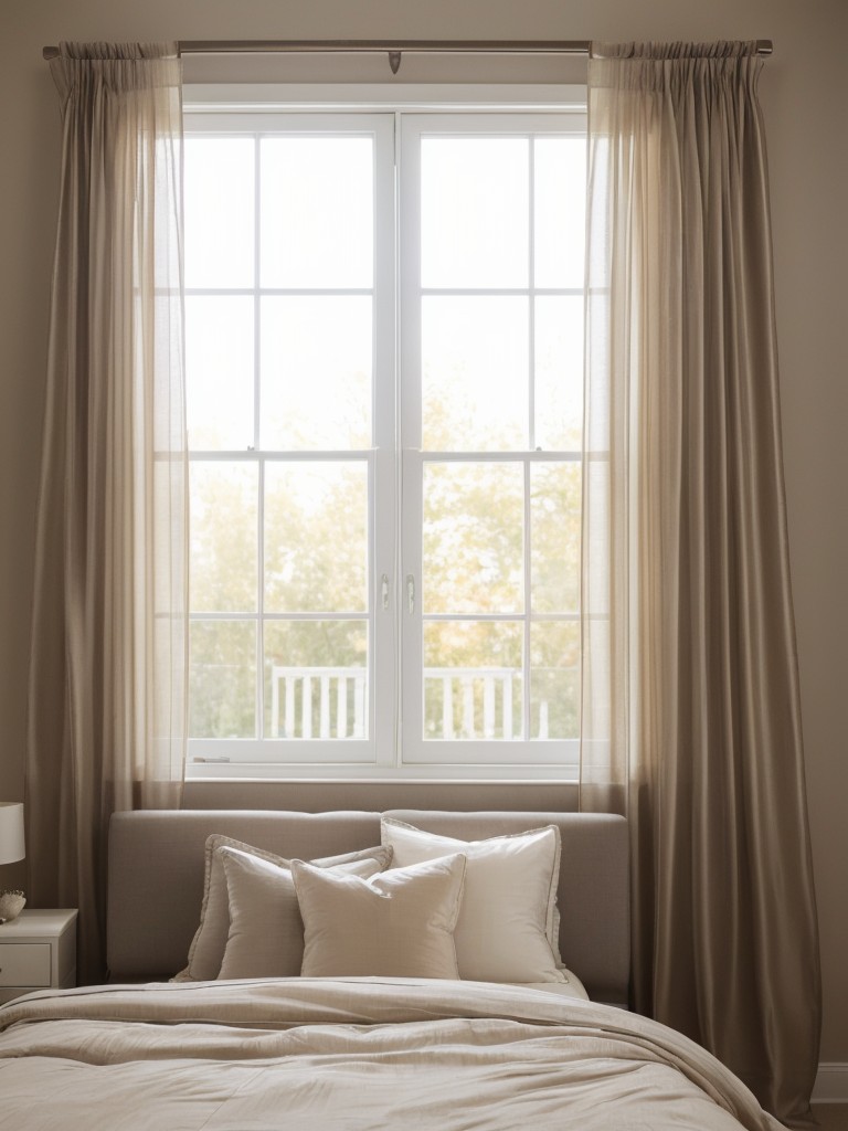 Dreamy Taupe Bedroom with Romantic Sheer Curtains.