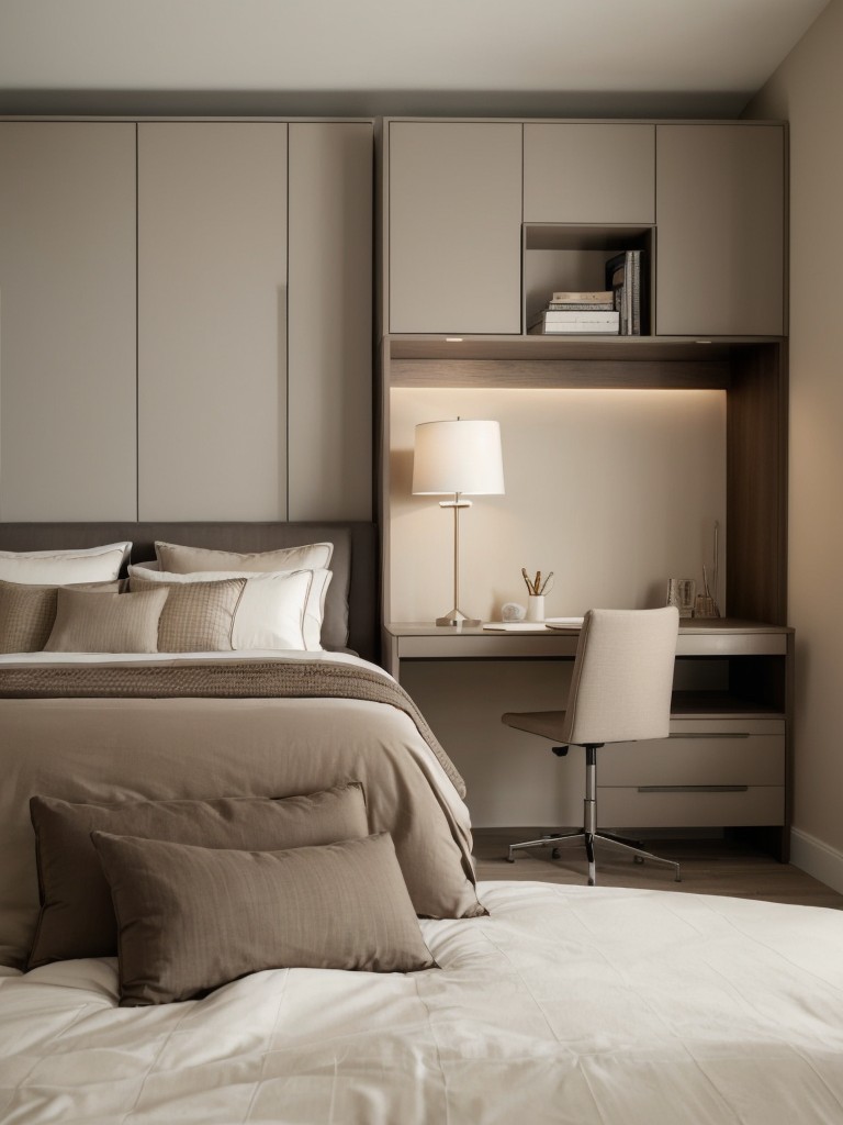 Small Bedroom Space Solutions: Stylish Taupe Decor + Clever Furniture Ideas