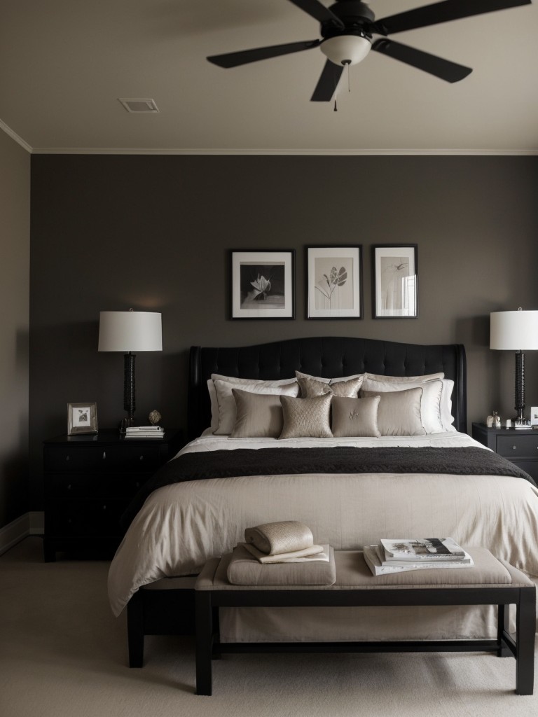 Chic Apartment Style: Taupe Bedroom with Dark Accents