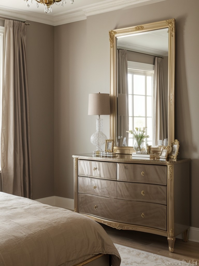 Taupe Bedroom Glamour: Gilded Mirrors for a Spacious Feel