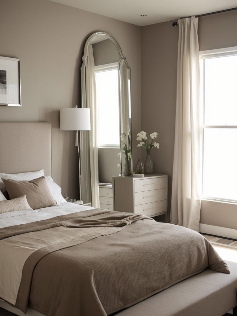 Stunning Taupe Bedroom with Oversized Mirror