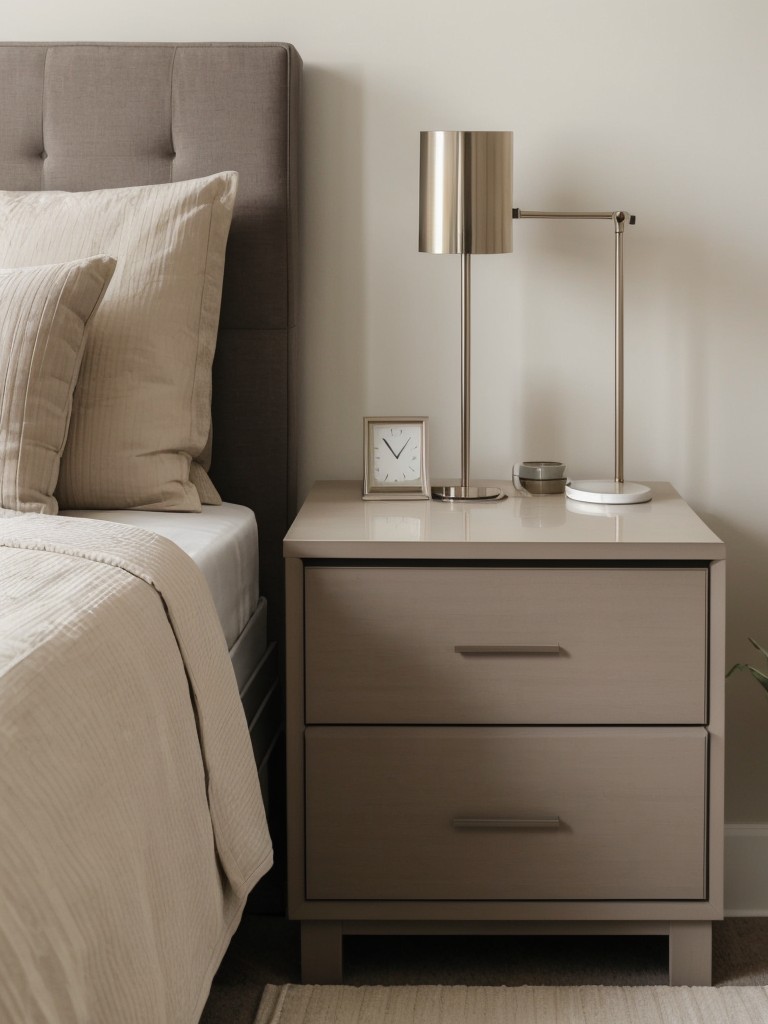 Minimalist Taupe Bedroom with Sleek Bedside Table