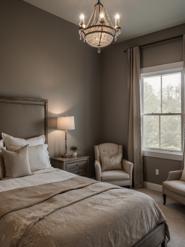 Sophisticated Taupe Bedroom with Glamorous Lighting