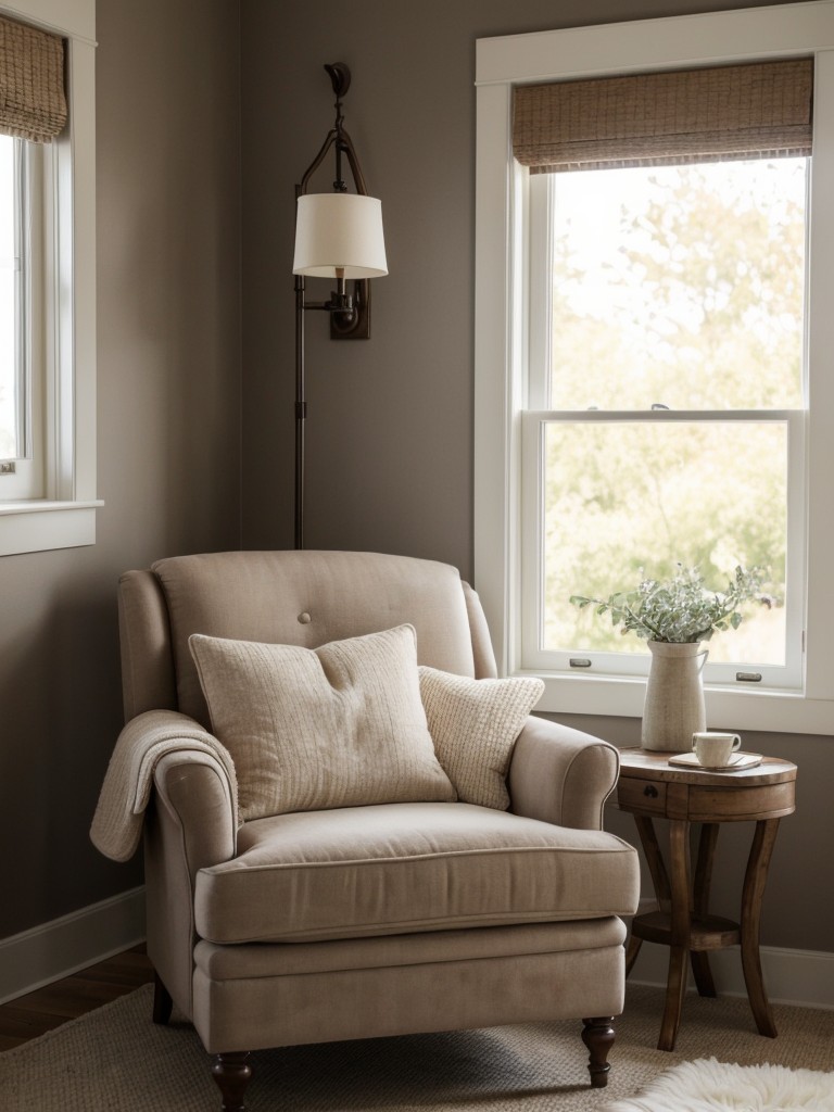 Chic Apartment Bedroom: Cozy Reading Nook with Rustic Charm