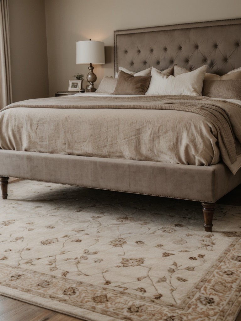 Luxurious Taupe Bedroom with Plush Rug