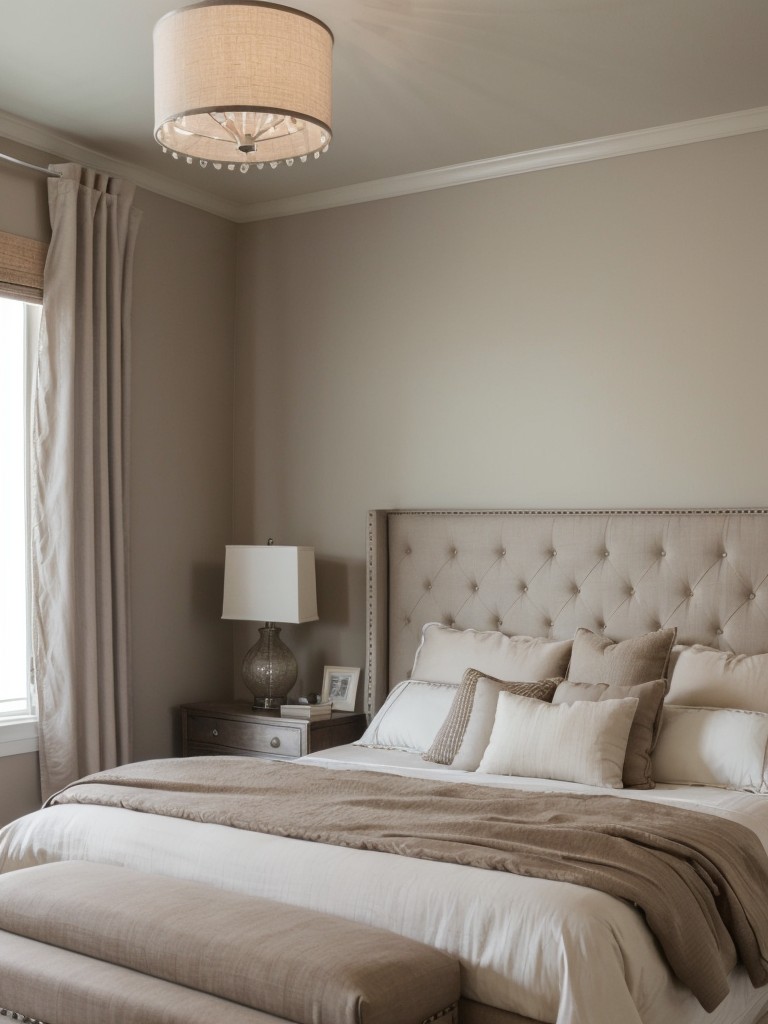 Chic Taupe Bedroom: Elevate Your Space with a Tufted Headboard!