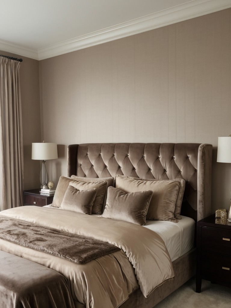 Glam up your taupe bedroom with plush velvet accents.