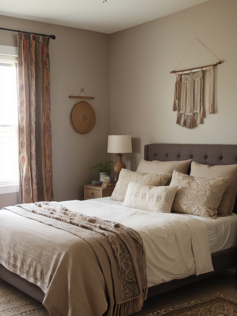 Bohemian-Inspired Taupe Bedroom: Embrace Eclectic Patterns & Textures