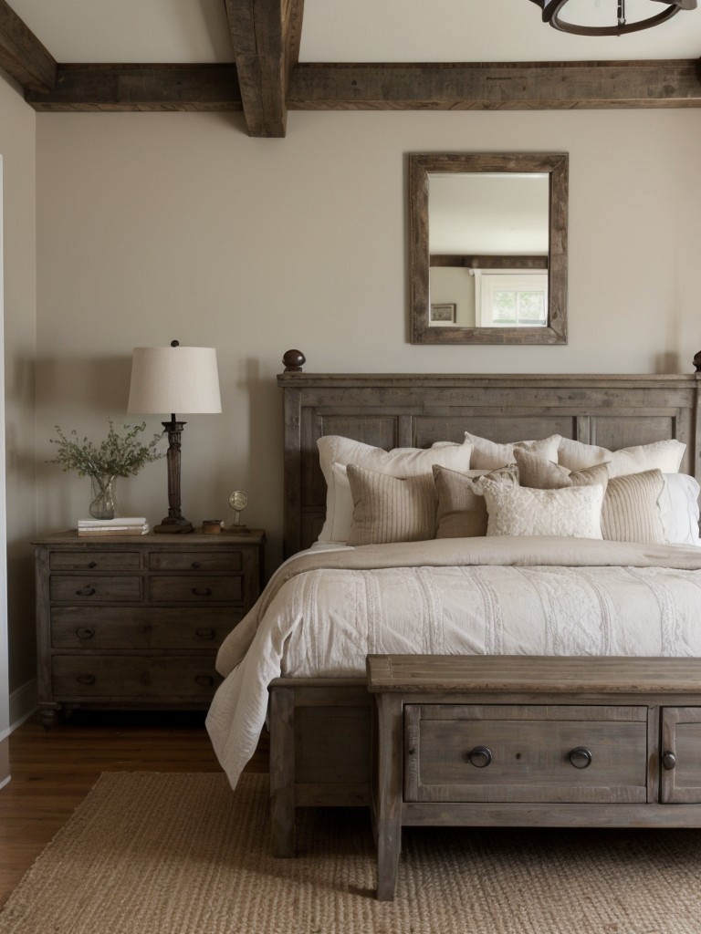 Rustic taupe bedroom: vintage charm and cozy vibes